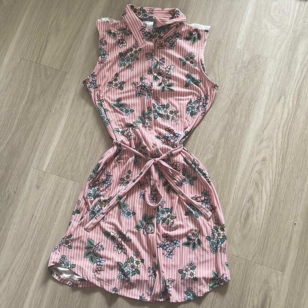 Pink button up dress no boundaries floral and stripes pink dress with lace back